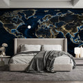 Luminous World Map Mural Wallpaper — Navy and Gold Abstract Design Mural Wallpaper - pure wallpaper artwork