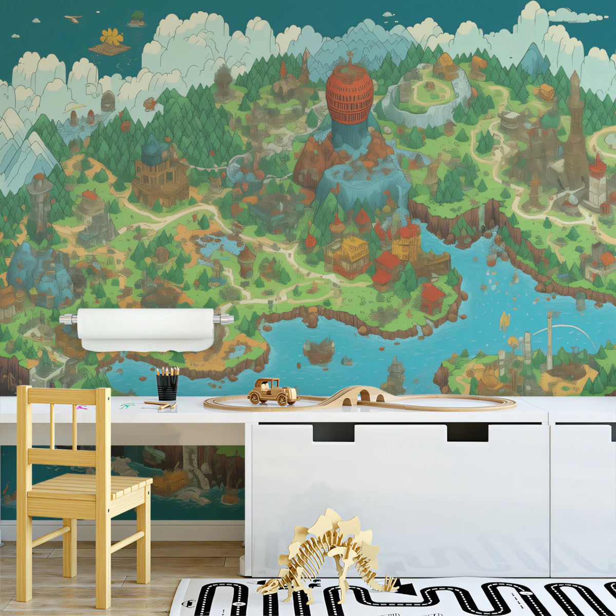 Fantasy Island Megalopolis Mural Wallpaper — Pixel Art Design Mural Wallpaper - pure wallpaper artwork