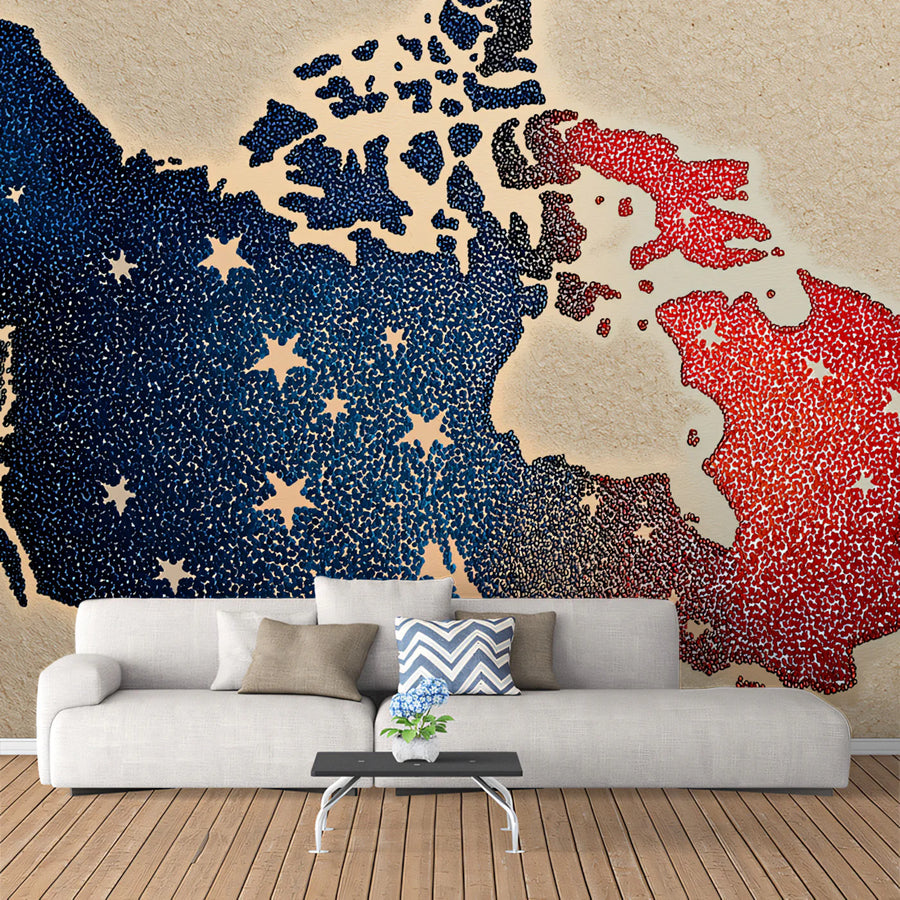 Canada Star Map Mural Wallpaper — Pointillism Art Style Mural Wallpaper