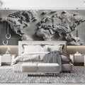 Textured Newsprint World Map Mural Wallpaper — Monochrome Relief Art Mural Wallpaper - pure wallpaper artwork