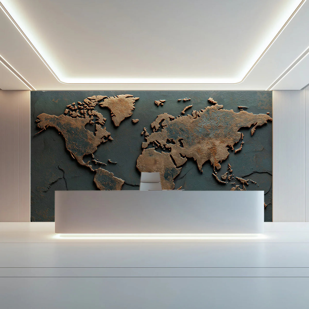 Aged Copper World Map Mural Wallpaper — Rustic Industrial Patina Mural Wallpaper - pure wallpaper artwork