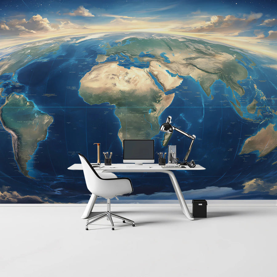 Orbital View Earth Mural Wallpaper —Cinematic Global Perspective Mural Wallpaper