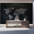 Stippled World Map Mural Wallpaper — Bold Monochrome Burst Mural Wallpaper - pure wallpaper artwork
