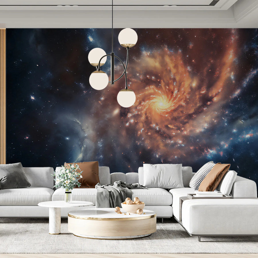 Spiral Galaxy Nebula Mural Wallpaper — Cosmic Fire and Ice Design Mural Wallpaper