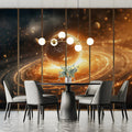 Golden Ringed Planet Mural Wallpaper — Cinematic Cosmic Glow Mural Wallpaper - pure wallpaper artwork