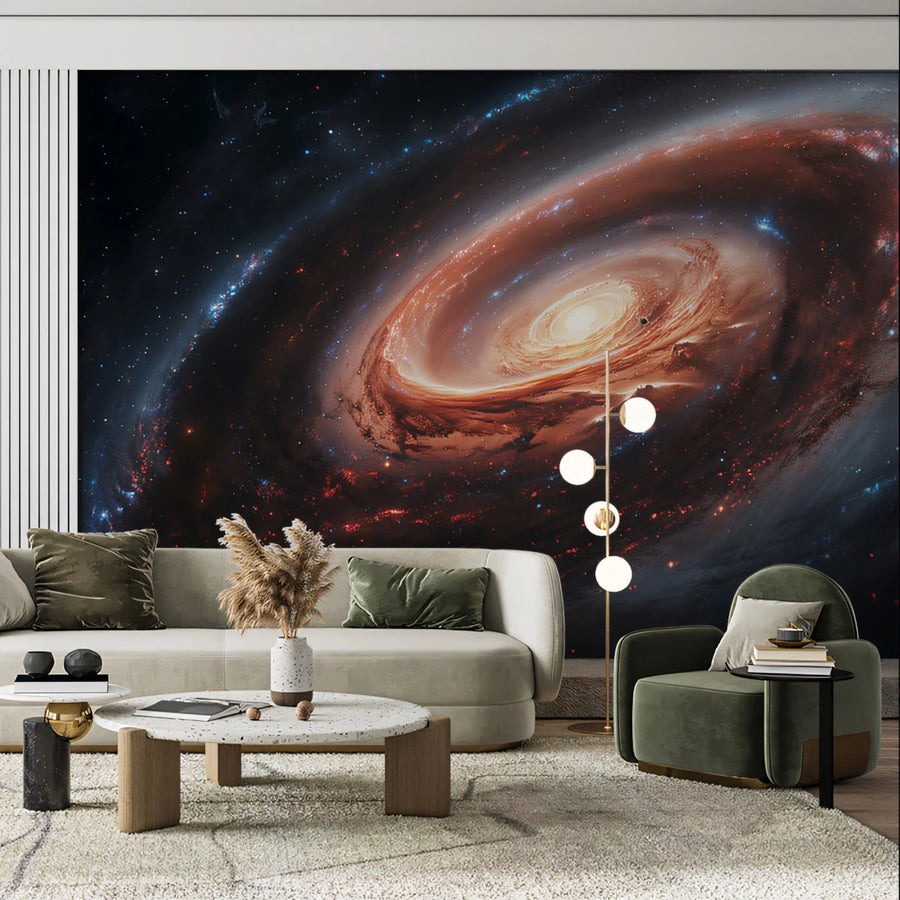 Cosmic Dust Spiral Mural Wallpaper — Dramatic Galaxy Wall Art Mural Wallpaper