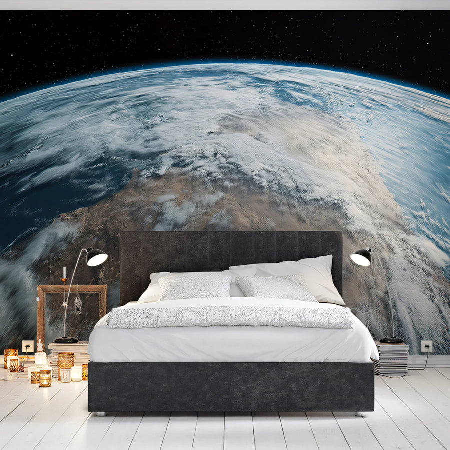 Low Orbit Earth View Mural Wallpaper —Cinematic Space Horizon Mural Wallpaper