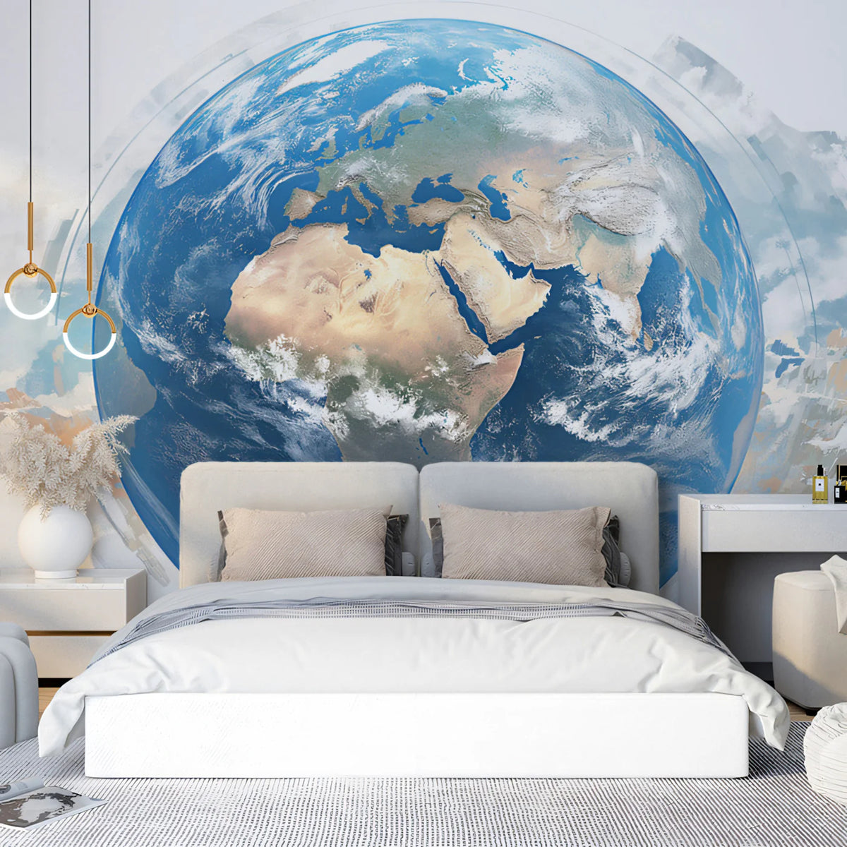 Watercolor Globe Mural Wallpaper — Soft Earth Artistic Design Mural Wallpaper - pure wallpaper artwork