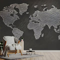 Etched World Map Mural Wallpaper — Artistic Monochrome Cartography Mural Wallpaper - pure wallpaper artwork