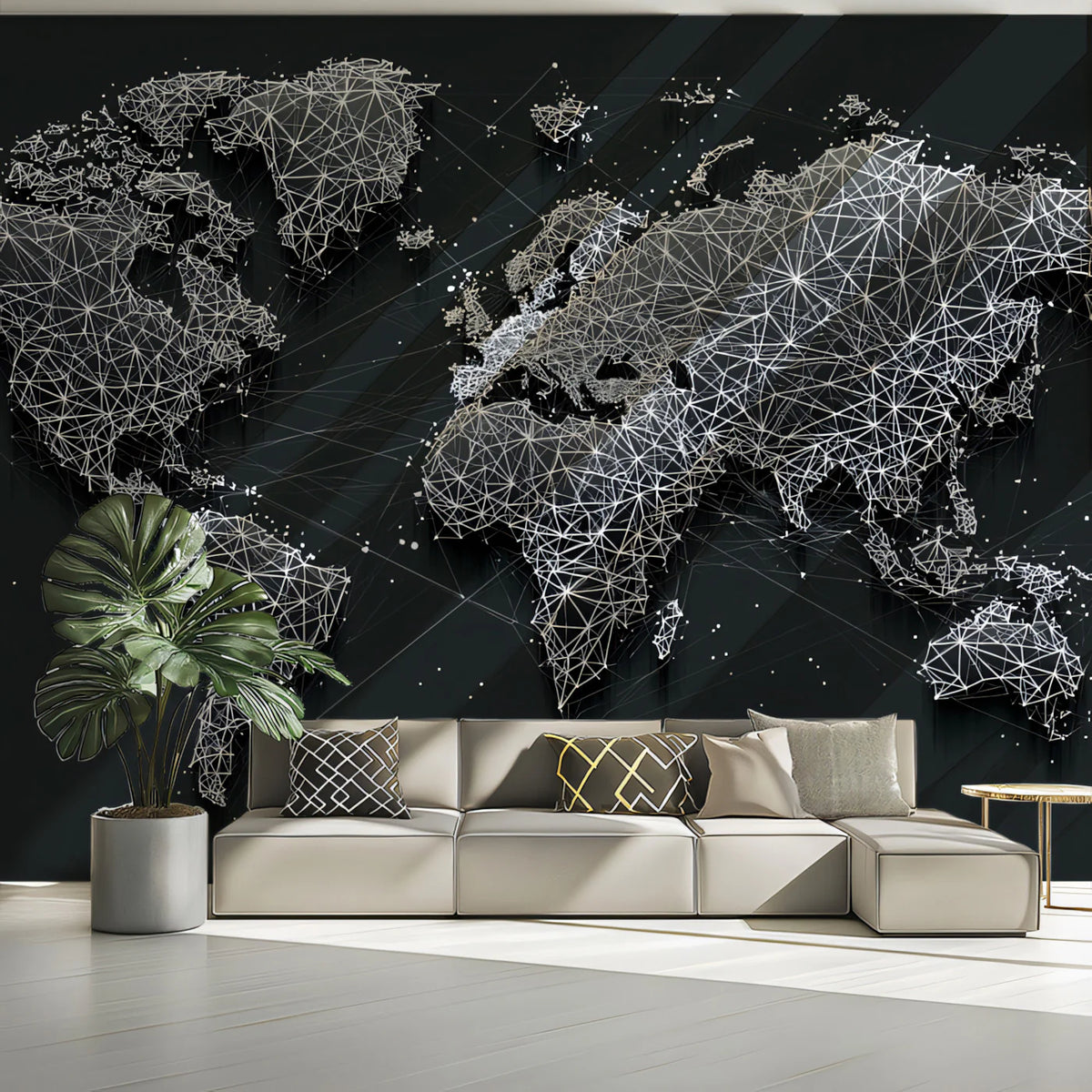 Digital World Map Mural Wallpaper — Low-Poly Mesh Network Mural Wallpaper - pure wallpaper artwork