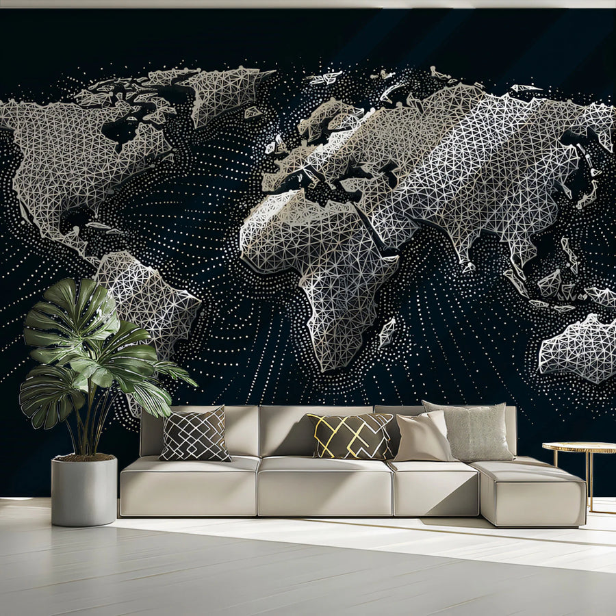 Polygonal World Map Mural Wallpaper — Geometric Data Design Mural Wallpaper