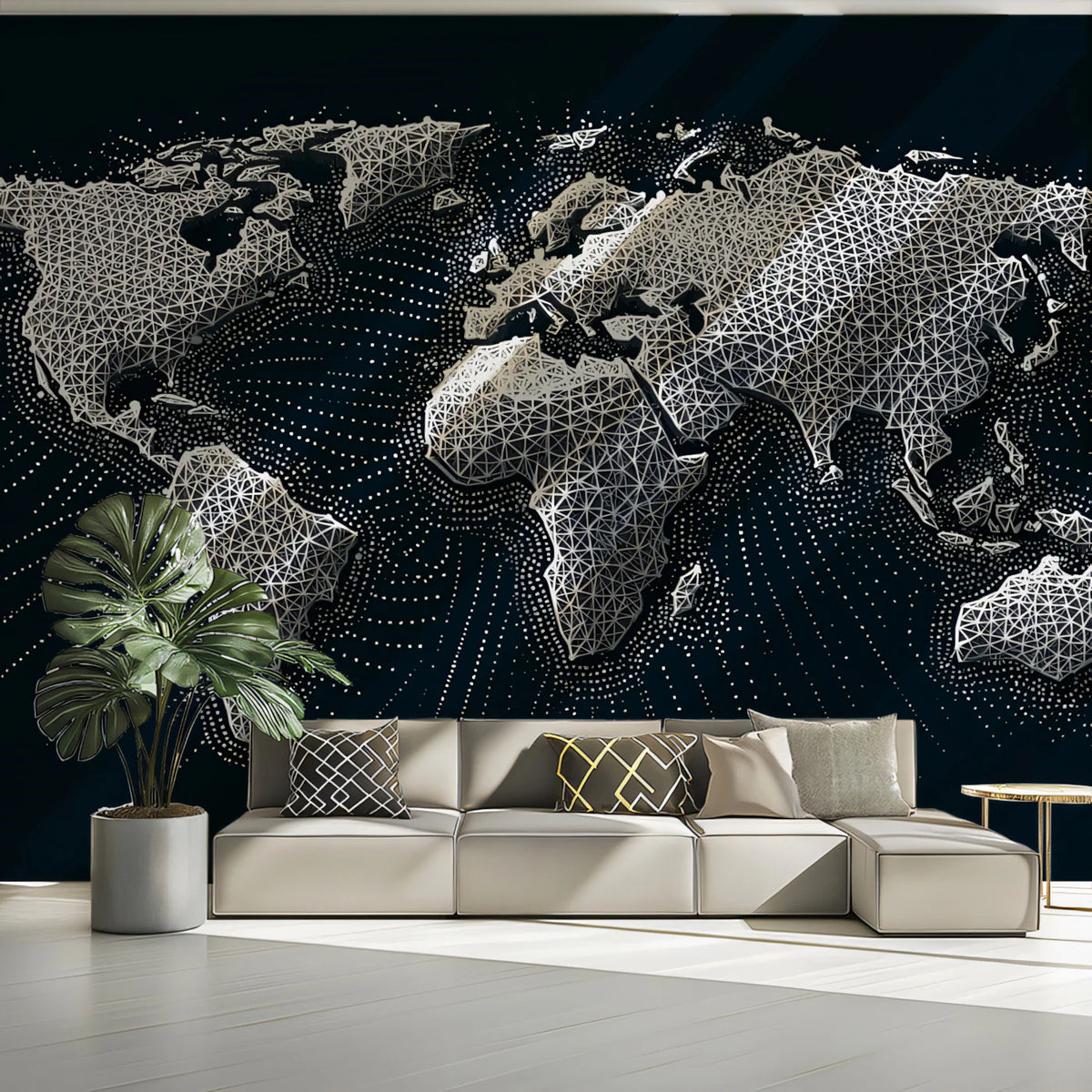 Polygonal World Map Mural Wallpaper — Geometric Data Design Mural Wallpaper - pure wallpaper artwork