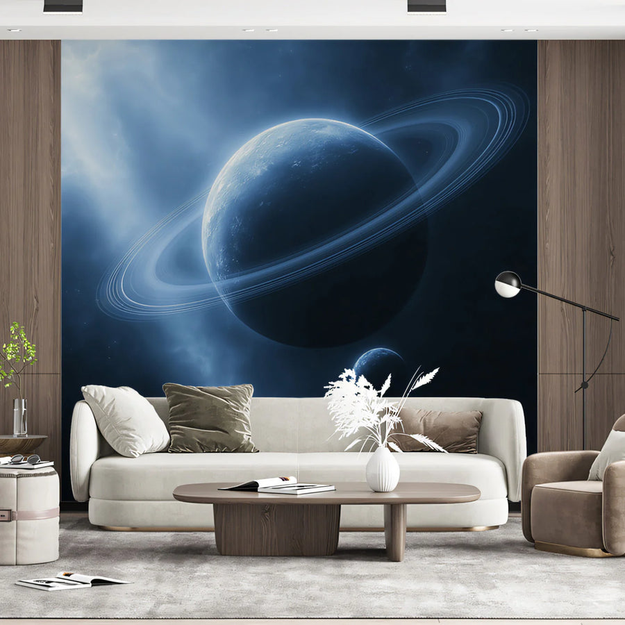 Cosmic Ringed Planet Mural Wallpaper — Ethereal Deep Space Scene Mural Wallpaper