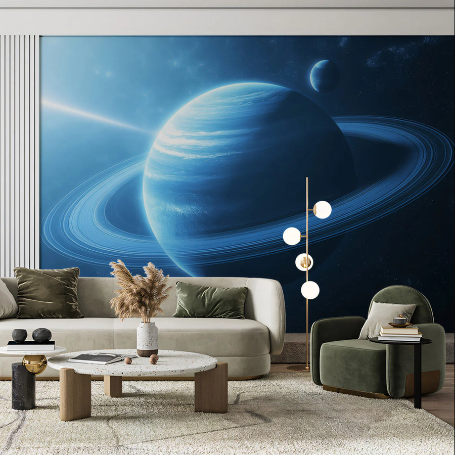 Cosmic Gas Giant Mural Wallpaper — Ringed Planet Space Scene Mural Wallpaper