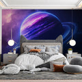 Neon Ringed Planet Mural Wallpaper — Cosmic Space Fantasy Mural Wallpaper - pure wallpaper artwork