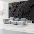 Textured Slate World Map Mural Wallpaper — Metallic Global Relief Mural Wallpaper - pure wallpaper artwork