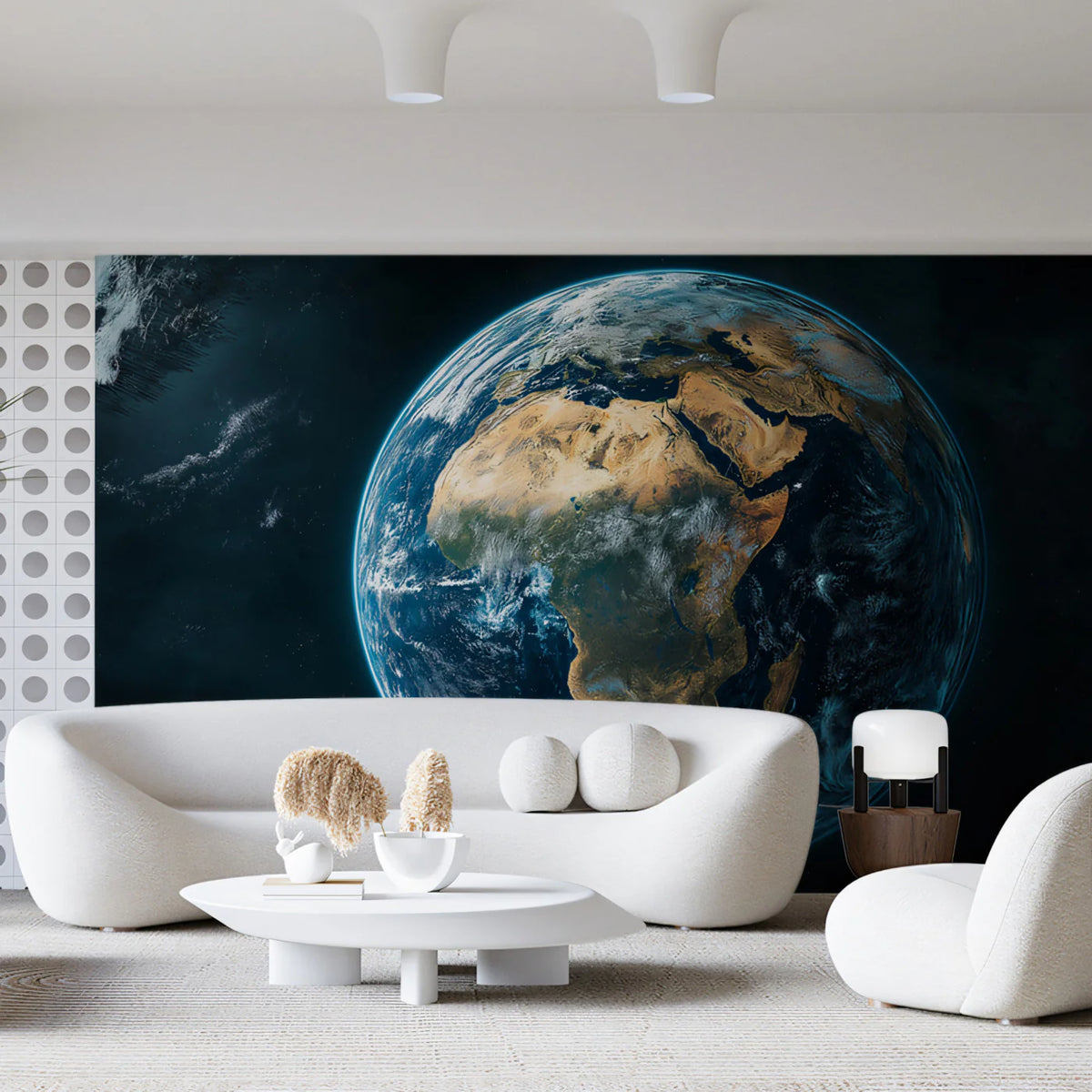 Full Earth View Mural Wallpaper — Celestial Satellite Globe Design Mural Wallpaper - pure wallpaper artwork