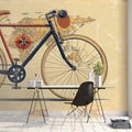 Vintage Bicycle World Map Mural Wallpaper — Retro Travel Illustration Mural Wallpaper - pure wallpaper artwork
