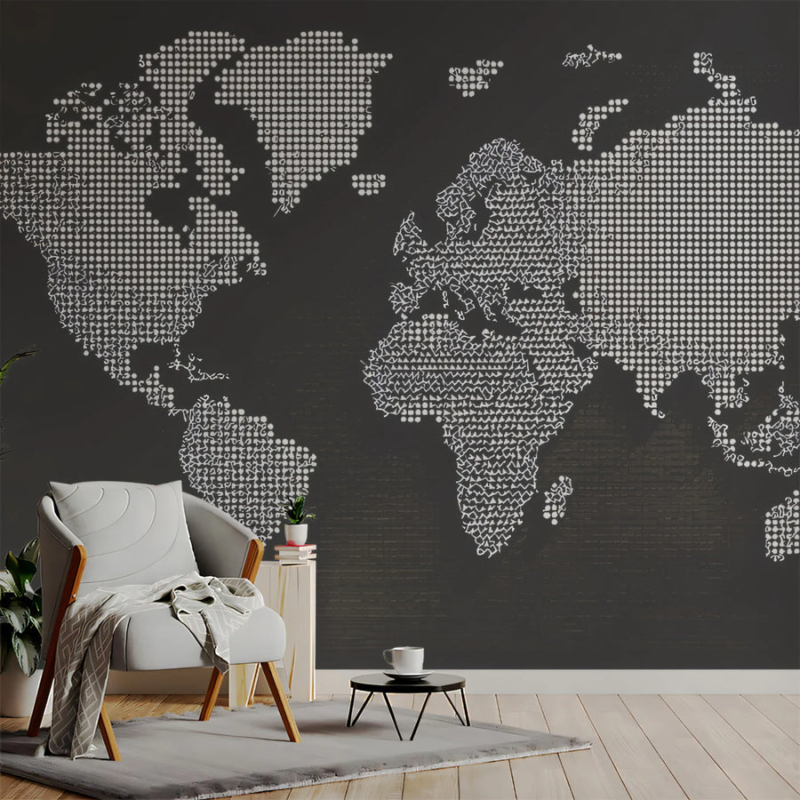 Halftone World Map Mural Wallpaper — Modern Graphic Cartography Mural Wallpaper