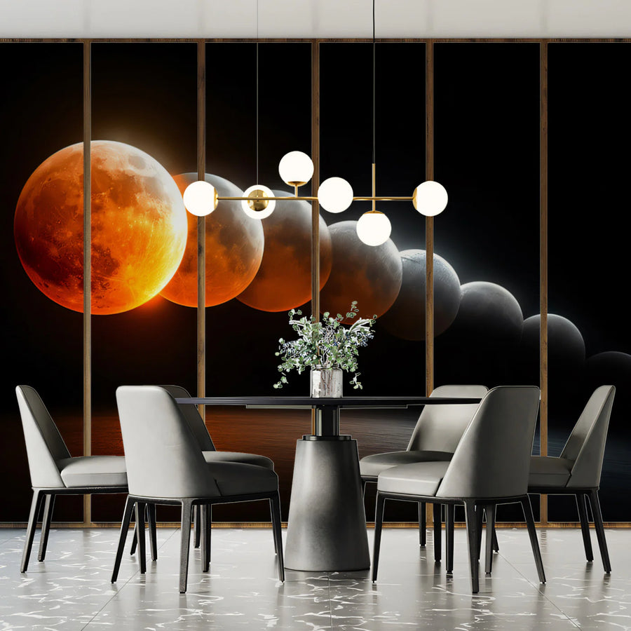 Lunar Eclipse Sequence Mural Wallpaper — Dramatic Cosmic Art Mural Wallpaper