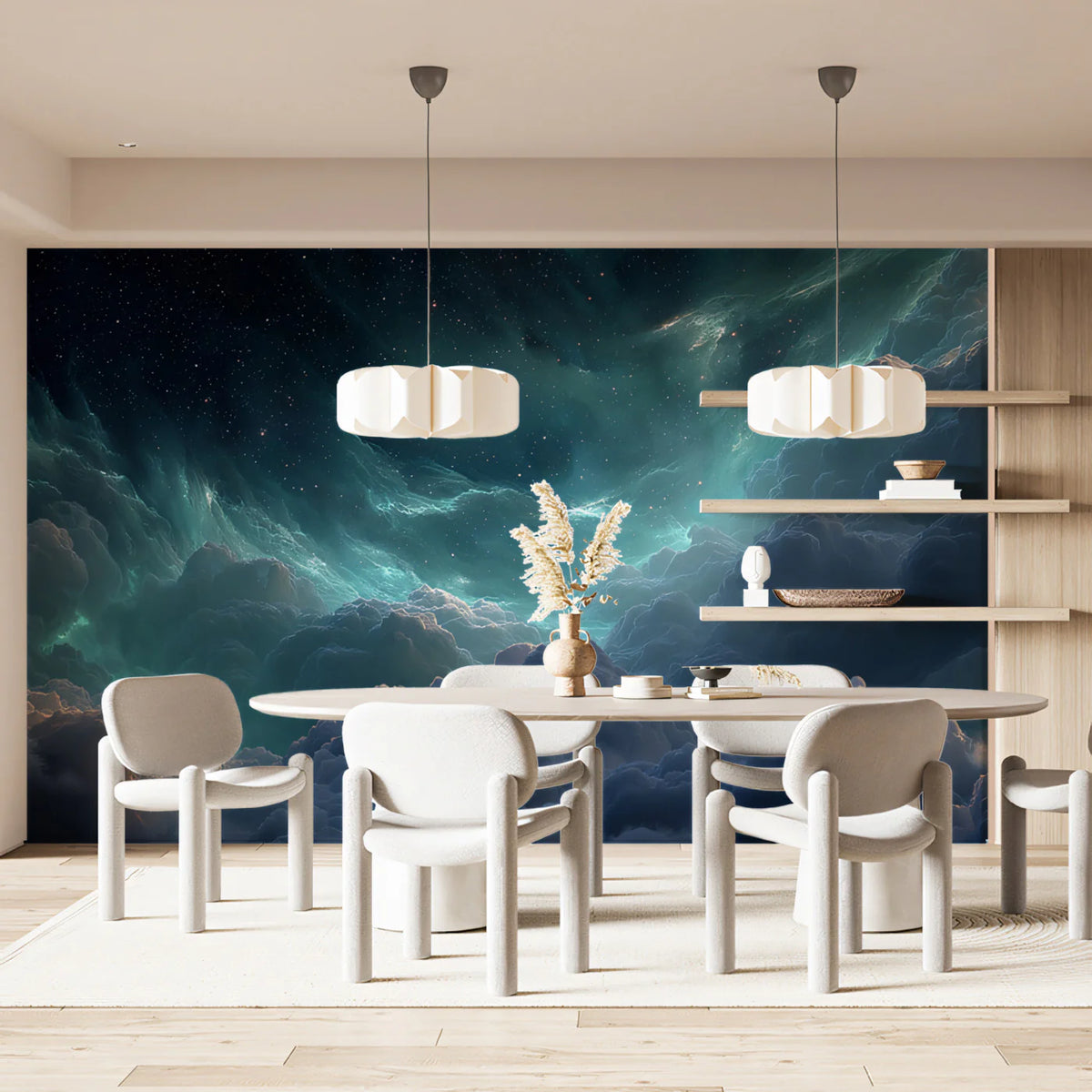 Nebula Clouds Mural Wallpaper — Deep Teal and Indigo Cosmic View Mural Wallpaper - pure wallpaper artwork