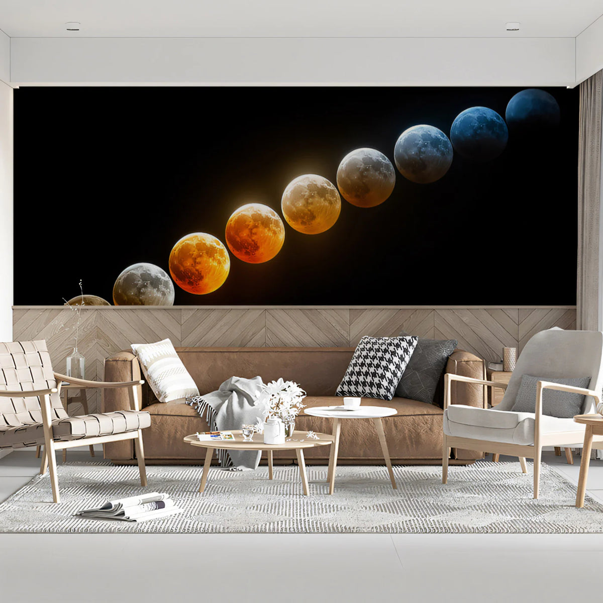 Lunar Eclipse Gradient Mural Wallpaper — Celestial Moon Phases Mural Wallpaper - pure wallpaper artwork