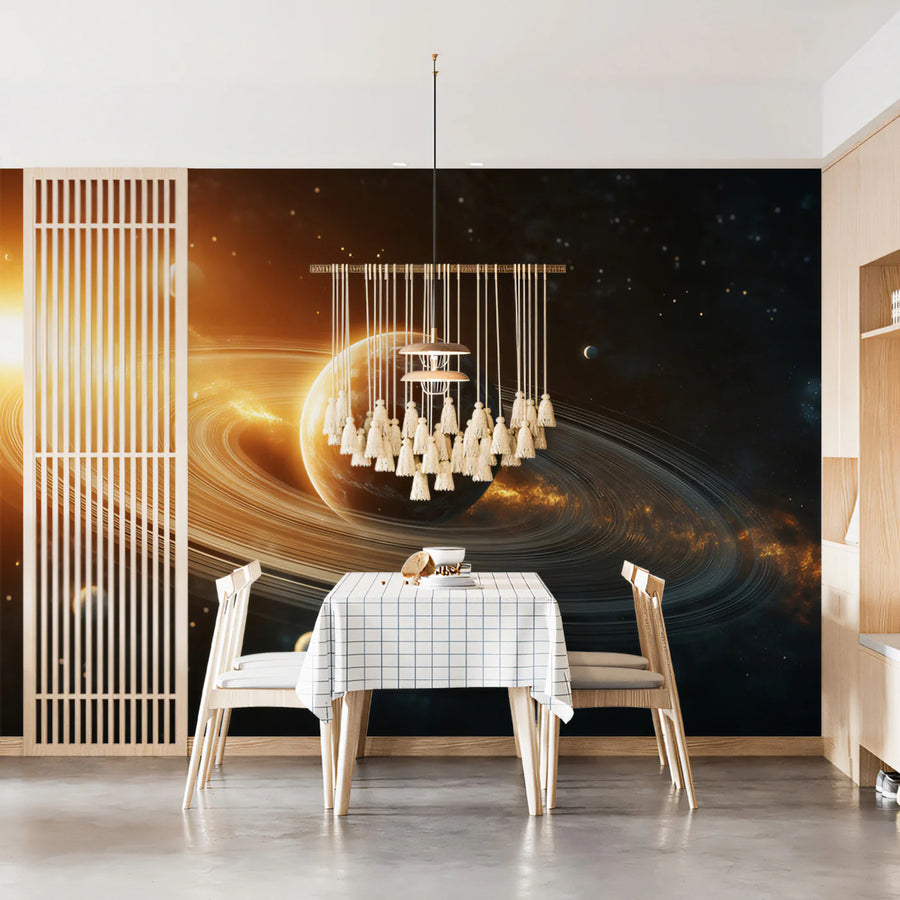 Orbital Ringed Planet Mural Wallpaper —Celestial Glow Design Mural Wallpaper
