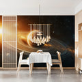 Orbital Ringed Planet Mural Wallpaper —Celestial Glow Design Mural Wallpaper - pure wallpaper artwork
