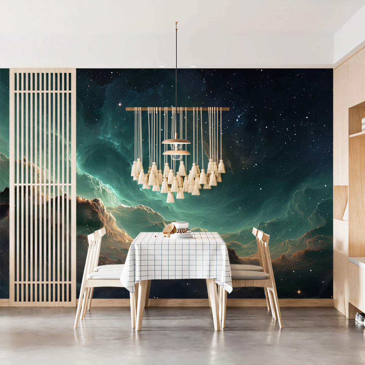 Nebula Canyon Mural Wallpaper — Teal and Gold Cosmic Landscape Mural Wallpaper - pure wallpaper artwork