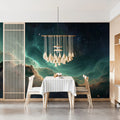 Nebula Canyon Mural Wallpaper — Teal and Gold Cosmic Landscape Mural Wallpaper - pure wallpaper artwork