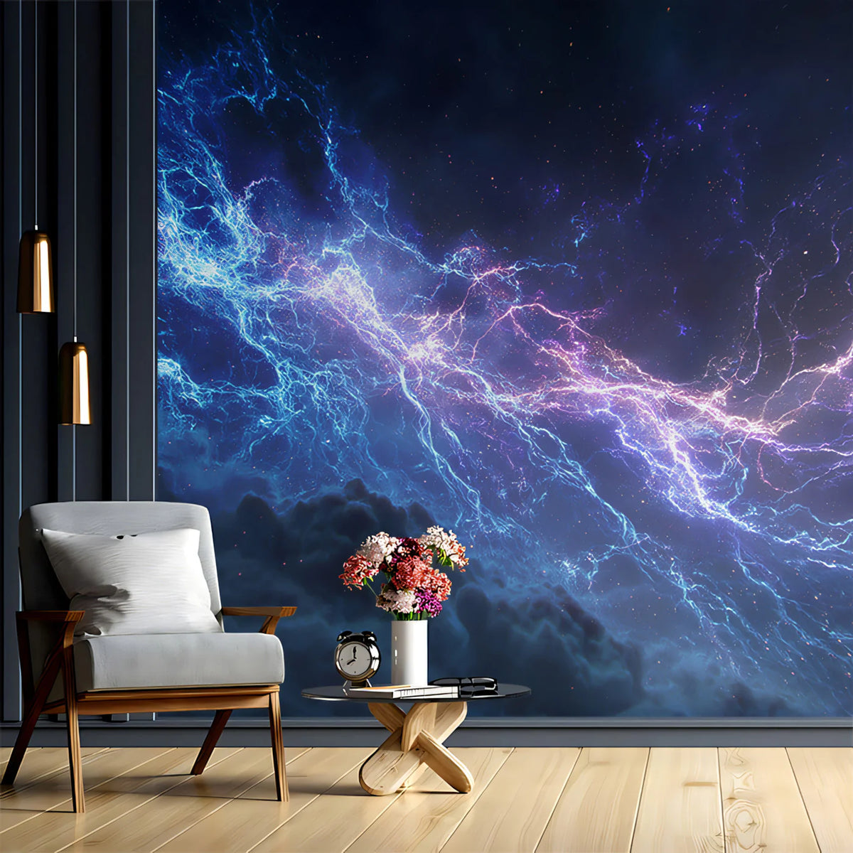Cosmic Lightning Nebula Mural Wallpaper — Electric Space Clouds Mural Wallpaper - pure wallpaper artwork