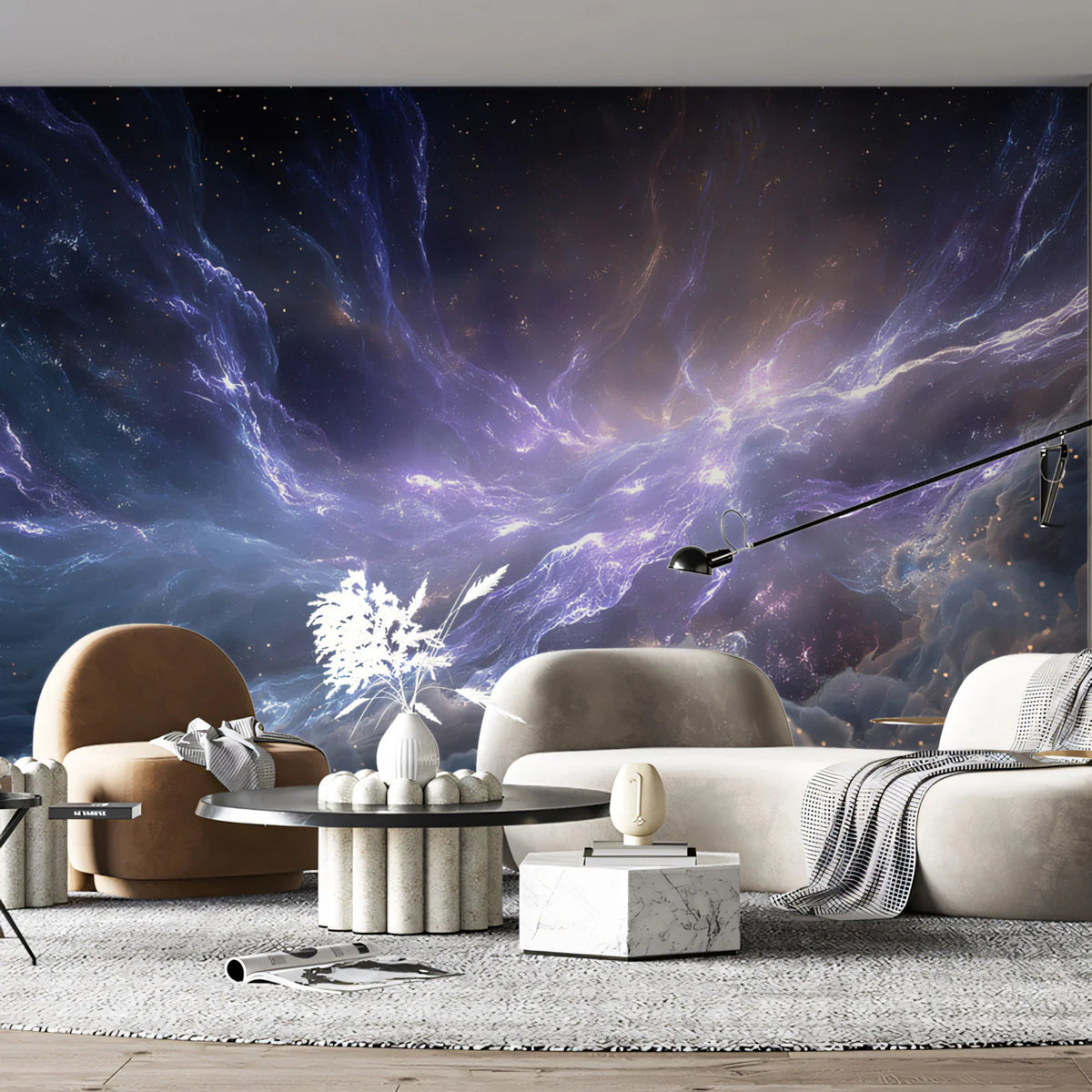 Cosmic Violet Nebula Mural Wallpaper — Dreamy Deep Space Design Mural Wallpaper - pure wallpaper artwork