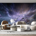 Cosmic Violet Nebula Mural Wallpaper — Dreamy Deep Space Design Mural Wallpaper - pure wallpaper artwork
