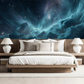 Nebula Cloudscape Mural Wallpaper — Deep Teal and Cosmic Blue Mural Wallpaper - pure wallpaper artwork