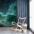 Emerald Nebula Cloud Mural Wallpaper — Deep Space Cosmic Design Mural Wallpaper - pure wallpaper artwork