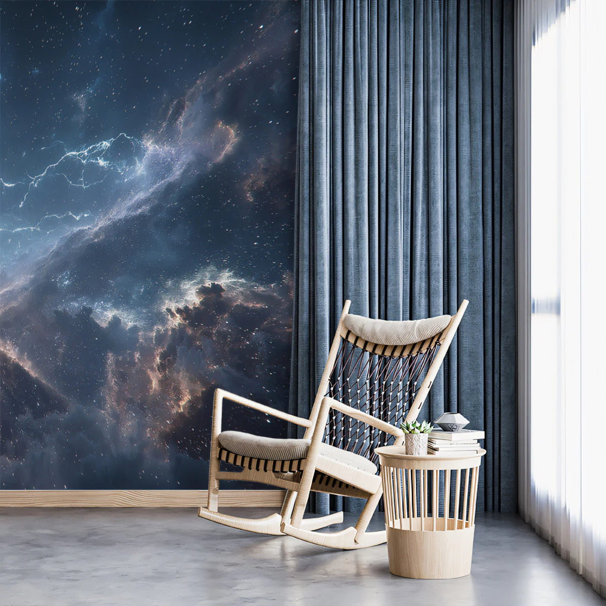 Cosmic Storm Lightning Mural Wallpaper — Dark Celestial Art Mural Wallpaper - pure wallpaper artwork