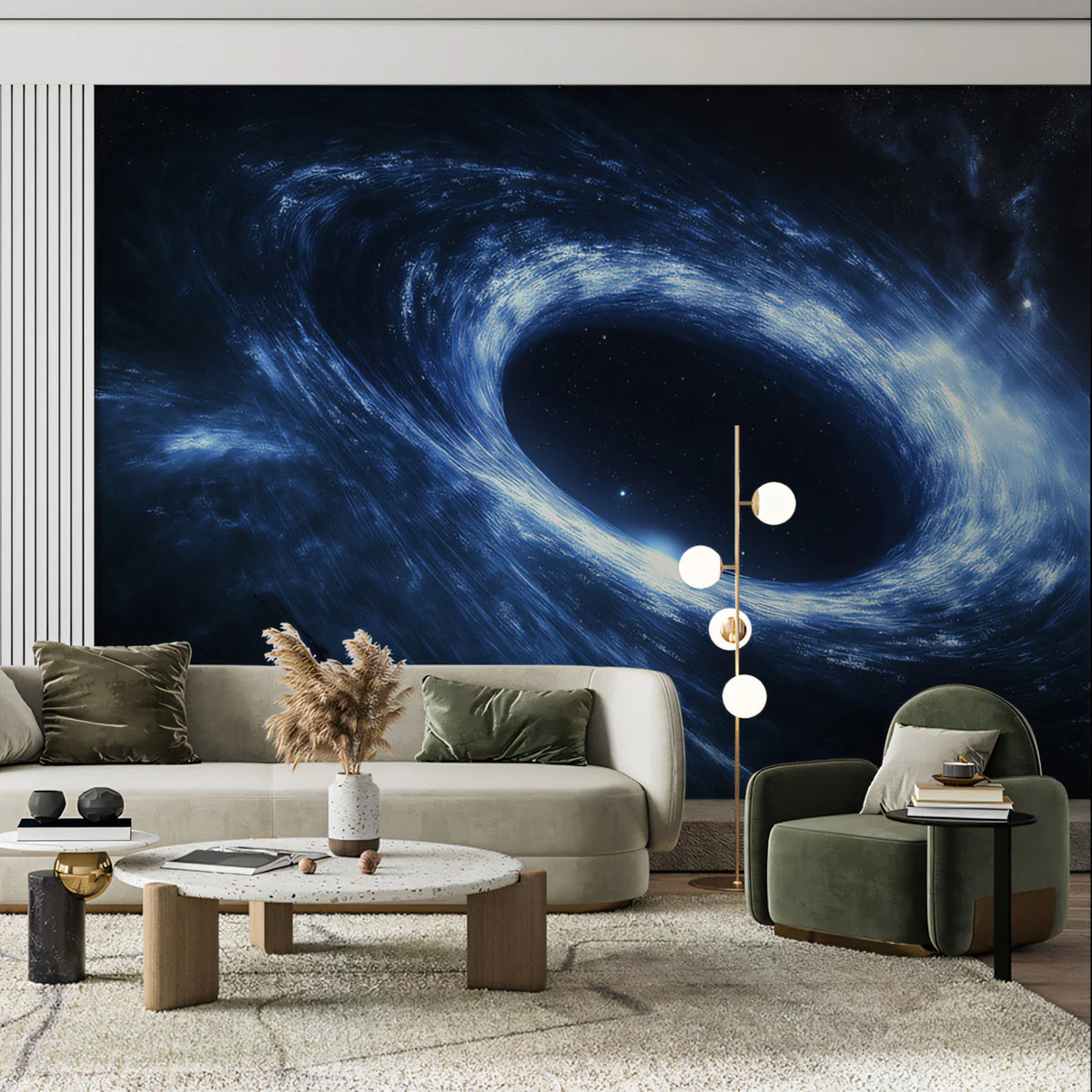 Cosmic Vortex Mural Wallpaper — Deep Blue Black Hole Aesthetic Mural Wallpaper - pure wallpaper artwork