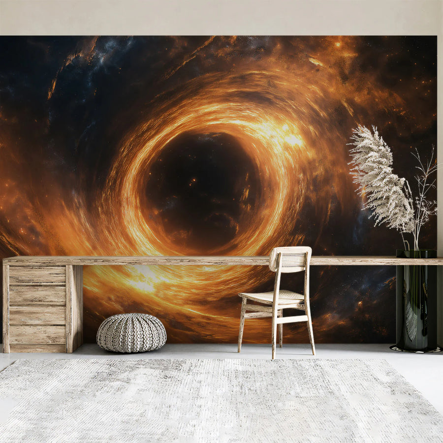 Cosmic Black Hole Accretion Disk Mural Wallpaper — Fiery Vortex Mural Wallpaper
