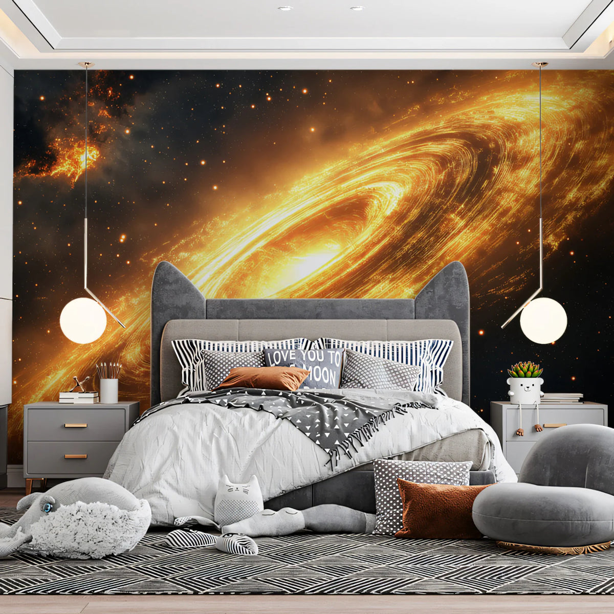 Golden Galactic Nebula Mural Wallpaper — Cosmic Grandeur Mural Wallpaper - pure wallpaper artwork