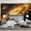 Golden Galactic Nebula Mural Wallpaper — Cosmic Grandeur Mural Wallpaper - pure wallpaper artwork