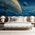 Cosmic Gas Giant Mural Wallpaper — Swirling Blue and Gold Clouds Mural Wallpaper - pure wallpaper artwork