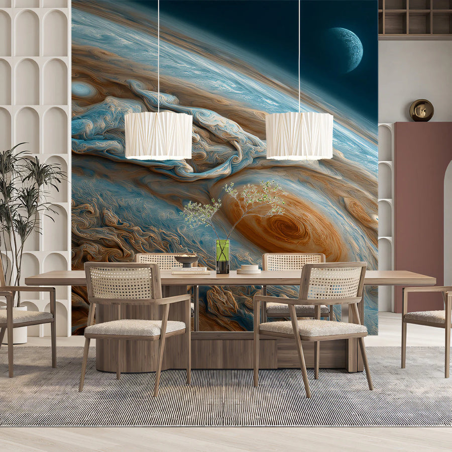 Gas Giant Storm Mural Wallpaper — Cosmic Swirl Texture Mural Wallpaper