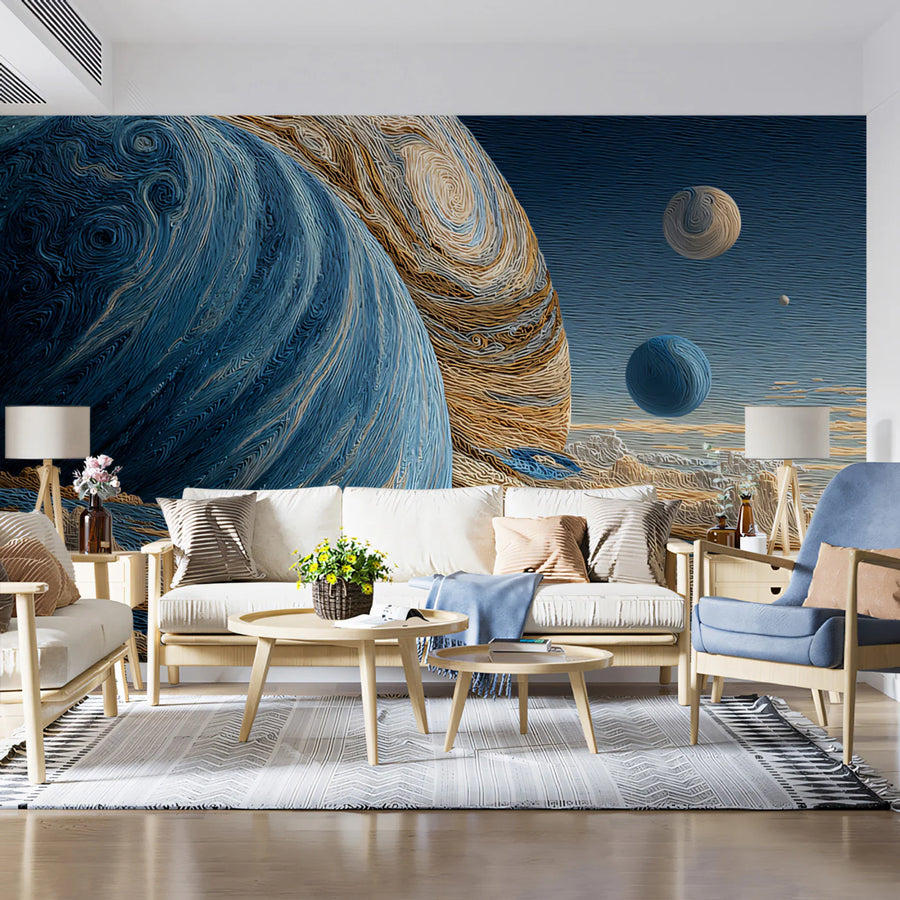 Gas Giant Fiber Art Mural Wallpaper — Textured Cosmic Landscape Mural Wallpaper
