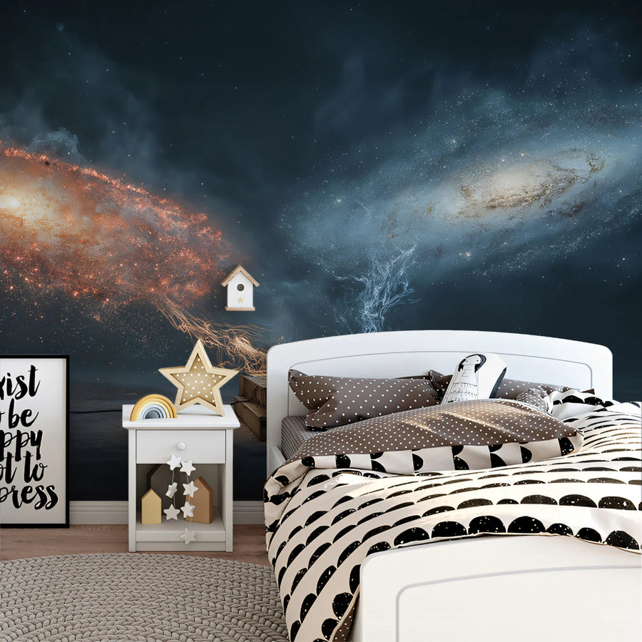 Celestial Duality Mural Wallpaper — Cosmic Space Fantasy Decor Mural Wallpaper