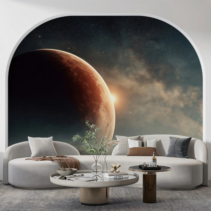 Cosmic Horizon Mural Wallpaper — Deep Space Planetary View Mural Wallpaper