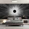 Solar Eclipse Radial Mural Wallpaper — Dramatic Monochrome Graphic Mural Wallpaper - pure wallpaper artwork