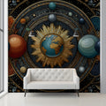 Celestial Orbits Mural Wallpaper — Ornate Solar System Motif Mural Wallpaper - pure wallpaper artwork