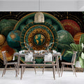 Celestial Mandala Mural Wallpaper — Earthy Cosmic Geometry Mural Wallpaper - pure wallpaper artwork