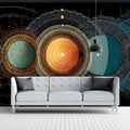 Celestial Orbits Mural Wallpaper — Intricate Mandala Planetary Art Mural Wallpaper - pure wallpaper artwork