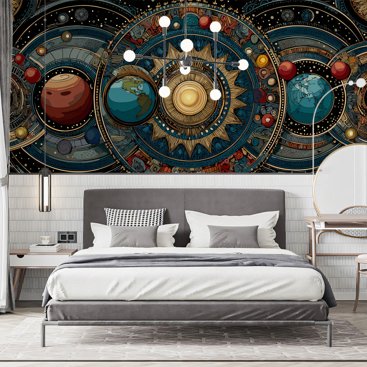 Celestial Gearwork Mural Wallpaper — Intricate Cosmic Map Design Mural Wallpaper - pure wallpaper artwork